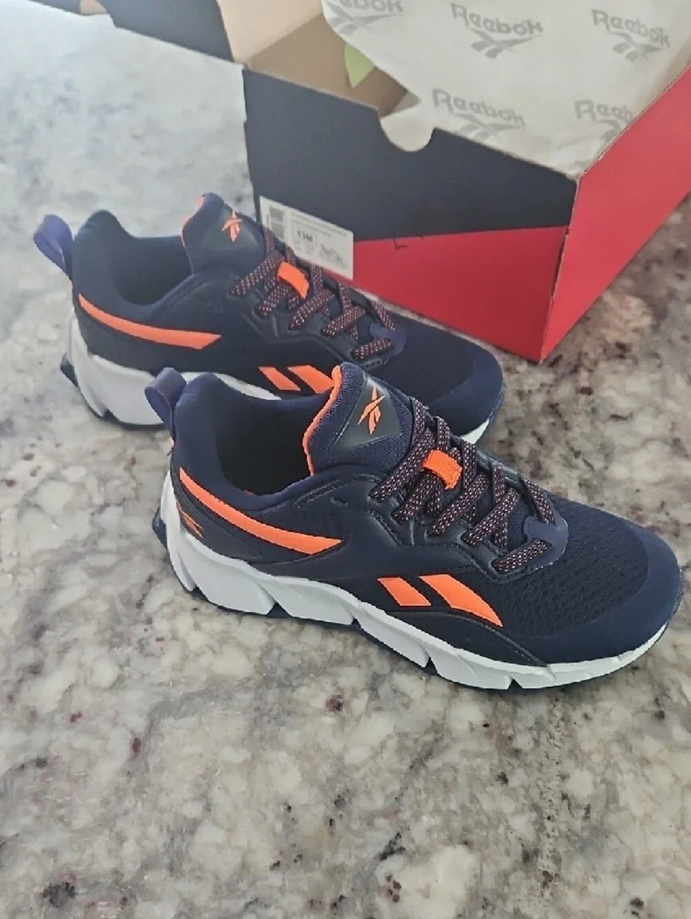 Boys Reebok Navy Athletic Sneakers with Orange Accents - Picture 3 of 4